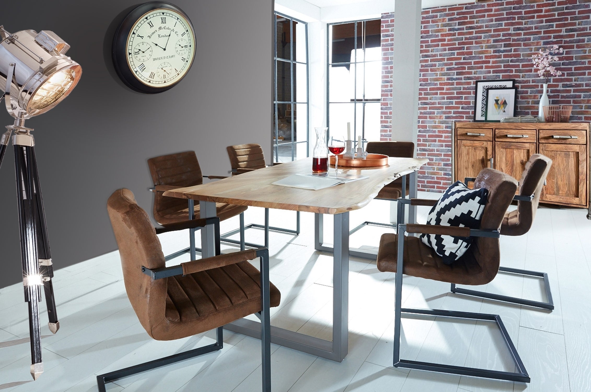 TPFLiving Tisch 200 x 100 cm Platte Akazie, Gestell Stahl Platte natur, Gestell silber lackiert TPFLiving Tisch 200 x 100 cm Platte Akazie, Gestell Stahl Platte natur, Gestell silber lackiert