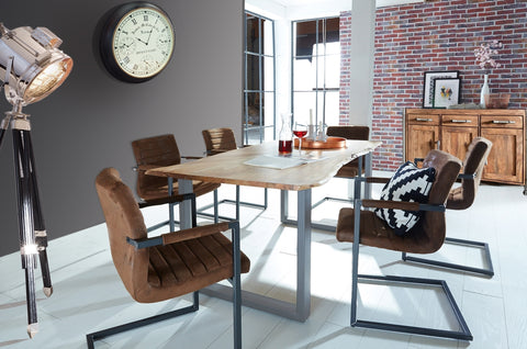 TPFLiving Tisch 200 x 100 cm Platte Akazie, Gestell Stahl Platte natur, Gestell silber lackiert TPFLiving Tisch 200 x 100 cm Platte Akazie, Gestell Stahl Platte natur, Gestell silber lackiert