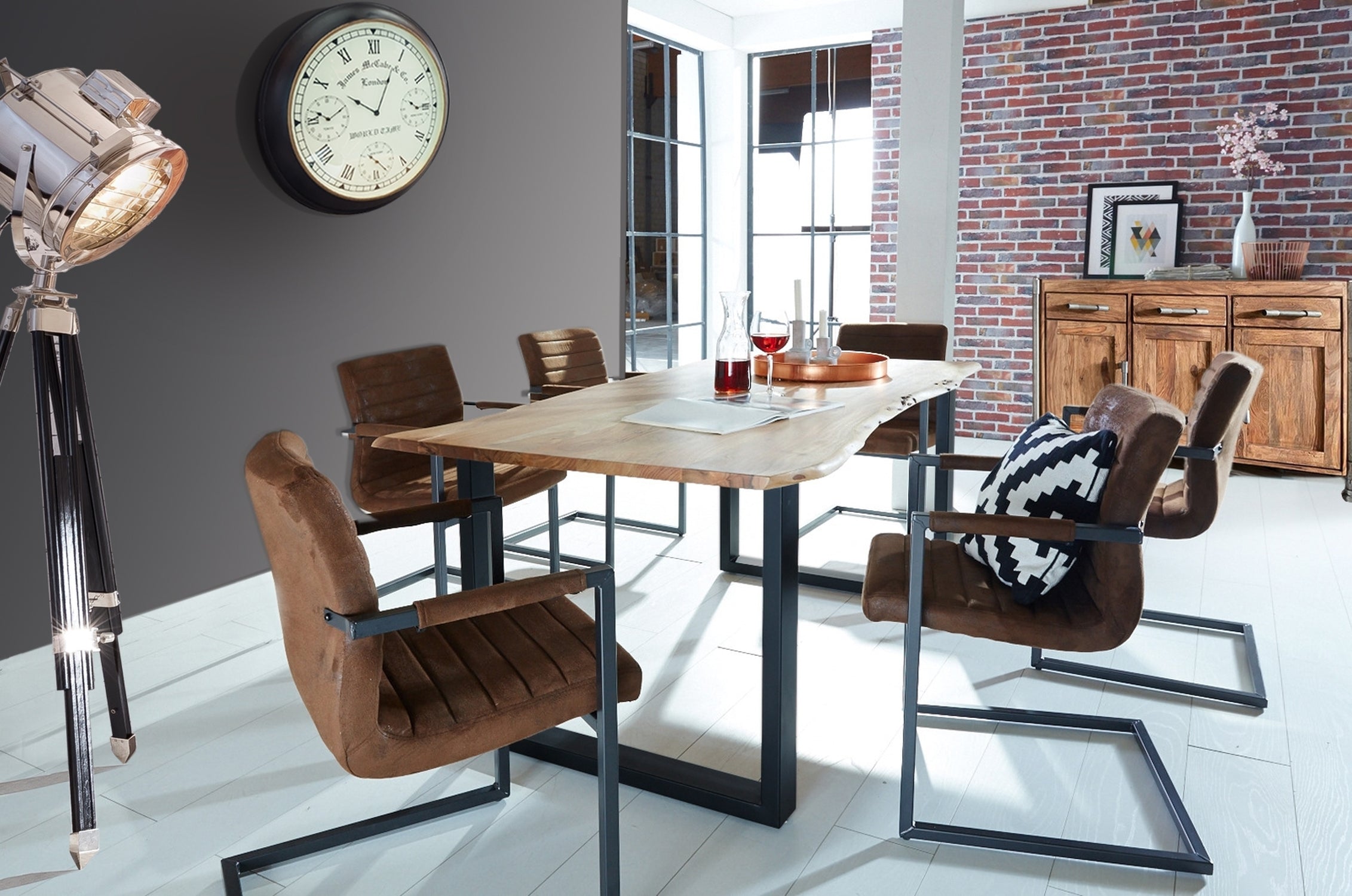 TPFLiving Tisch 200 x 100 cm Platte Akazie, Gestell Stahl Platte natur, Gestell silber lackiert TPFLiving Tisch 200 x 100 cm Platte Akazie, Gestell Stahl Platte natur, Gestell silber lackiert