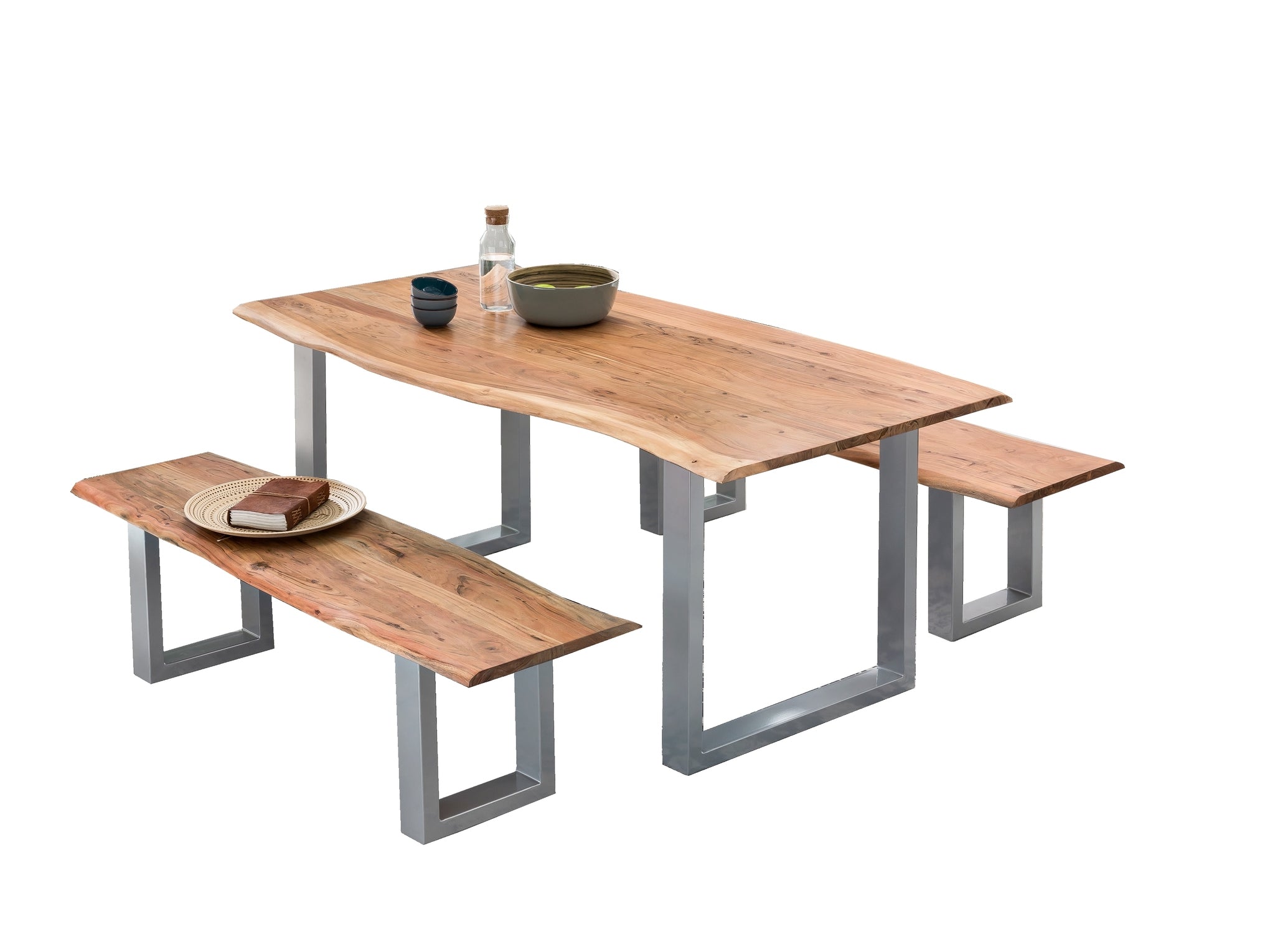 TPFLiving Platte Melbourne Akazie, Gestell Stahl Platte natur antikfinish lackiert, Gestell antiksilbern lackiert TPFLiving Platte Melbourne Akazie, Gestell Stahl Platte natur antikfinish lackiert, Gestell antiksilbern lackiert