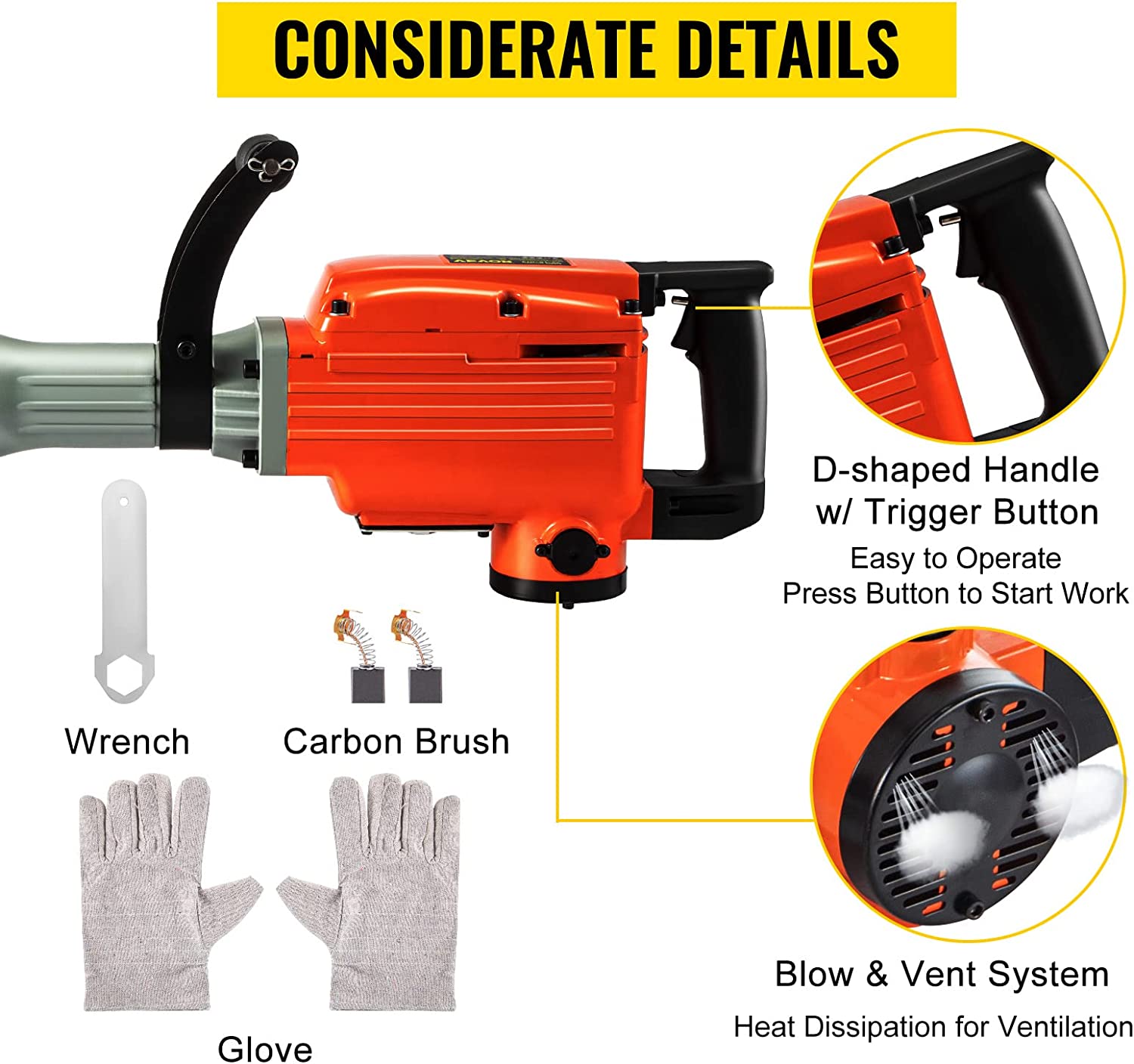 VEVOR Elektro-Abbruchhammer Hochleistungs Betonbrecher verschiedene Leistungen VEVOR Elektro-Abbruchhammer Hochleistungs Betonbrecher verschiedene Leistungen