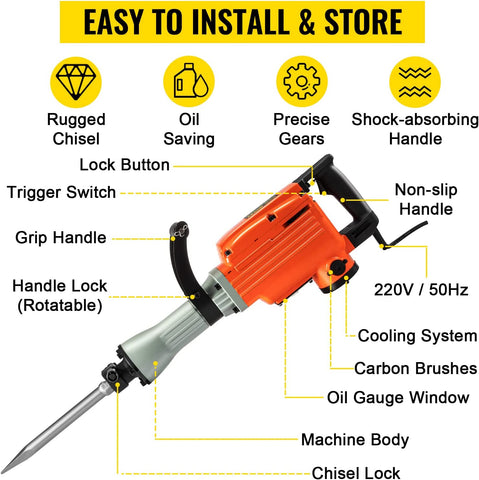 VEVOR Elektro-Abbruchhammer Hochleistungs Betonbrecher verschiedene Leistungen VEVOR Elektro-Abbruchhammer Hochleistungs Betonbrecher verschiedene Leistungen