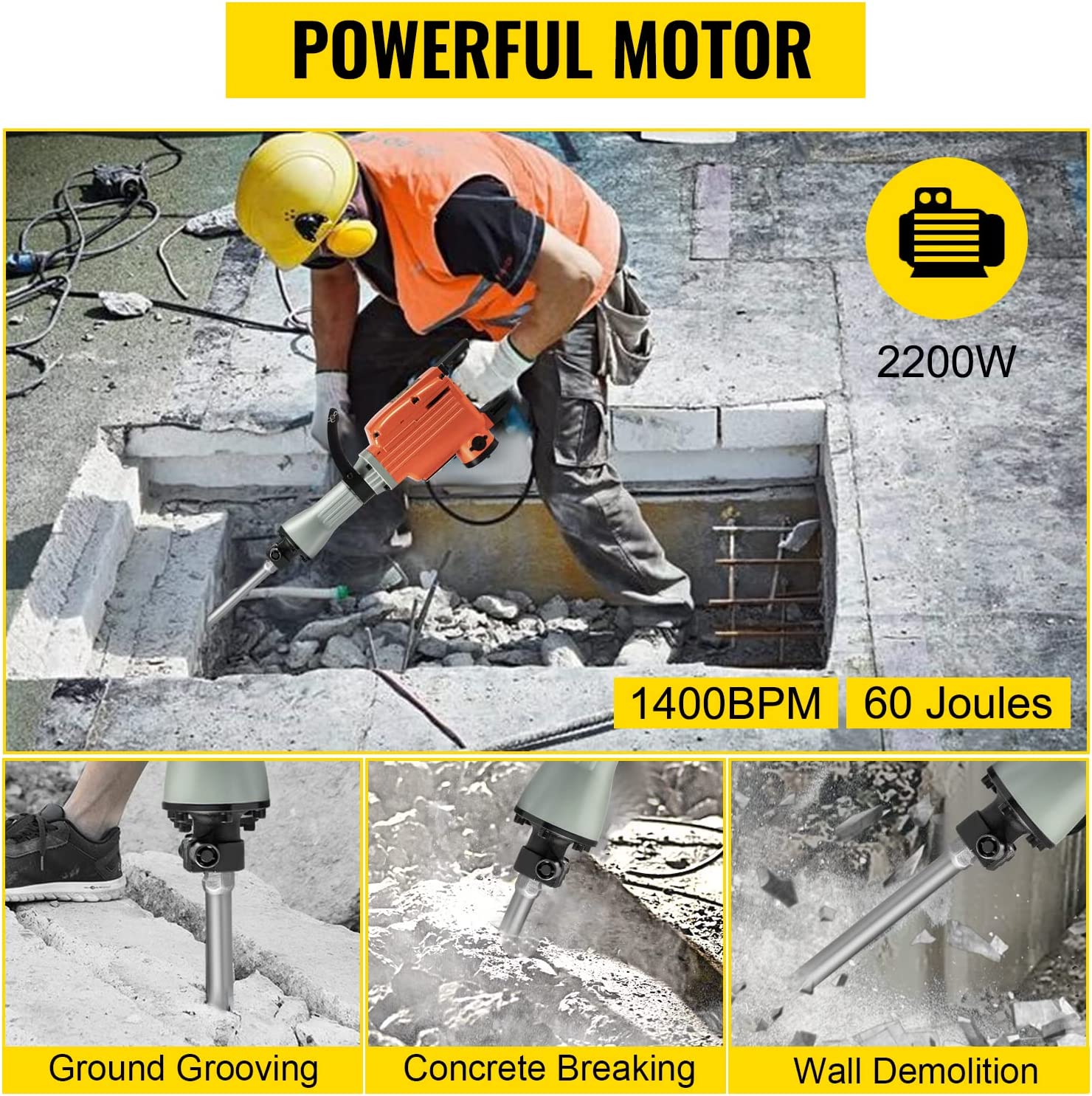 VEVOR Elektro-Abbruchhammer Hochleistungs Betonbrecher verschiedene Leistungen VEVOR Elektro-Abbruchhammer Hochleistungs Betonbrecher verschiedene Leistungen