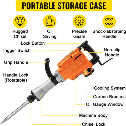 VEVOR Elektro-Abbruchhammer Hochleistungs Betonbrecher verschiedene Leistungen VEVOR Elektro-Abbruchhammer Hochleistungs Betonbrecher verschiedene Leistungen