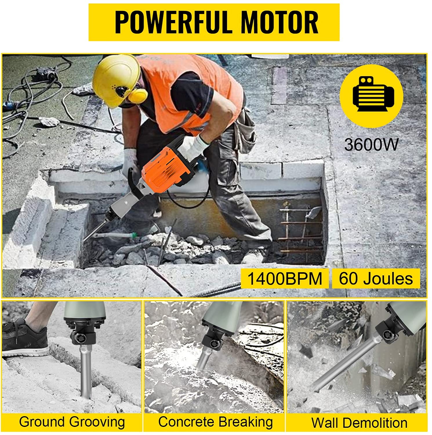 VEVOR Elektro-Abbruchhammer Hochleistungs Betonbrecher verschiedene Leistungen VEVOR Elektro-Abbruchhammer Hochleistungs Betonbrecher verschiedene Leistungen