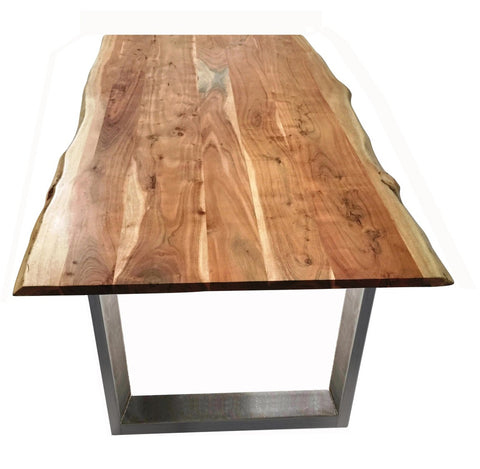 TPFLiving Tisch 200 x 100 cm Platte Akazie, Gestell Stahl Platte natur, Gestell silber lackiert