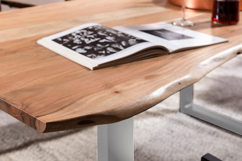 TPFLiving Platte Melbourne Akazie, Gestell Stahl Platte natur antikfinish lackiert, Gestell antiksilbern lackiert TPFLiving Platte Melbourne Akazie, Gestell Stahl Platte natur antikfinish lackiert, Gestell antiksilbern lackiert