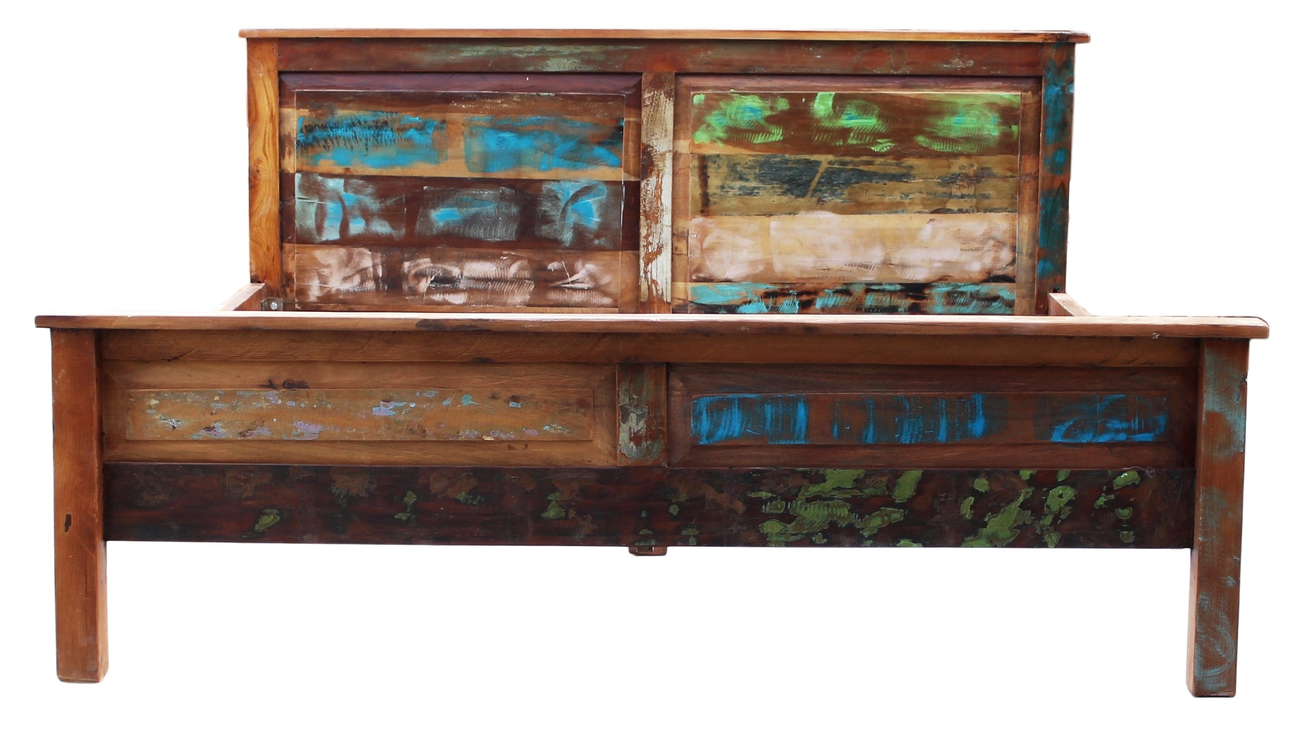 TPFLiving Bett Fairbanks Altholz mit starken Gebrauchsspuren, lackiert bunt TPFLiving Bett Fairbanks Altholz mit starken Gebrauchsspuren, lackiert bunt