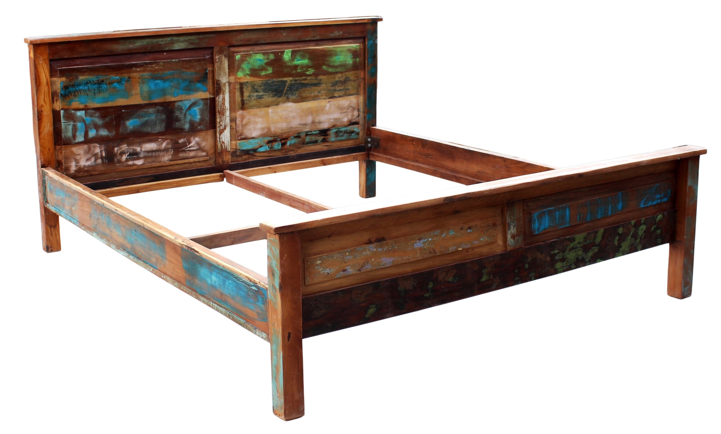 TPFLiving Bett Fairbanks Altholz mit starken Gebrauchsspuren, lackiert bunt TPFLiving Bett Fairbanks Altholz mit starken Gebrauchsspuren, lackiert bunt