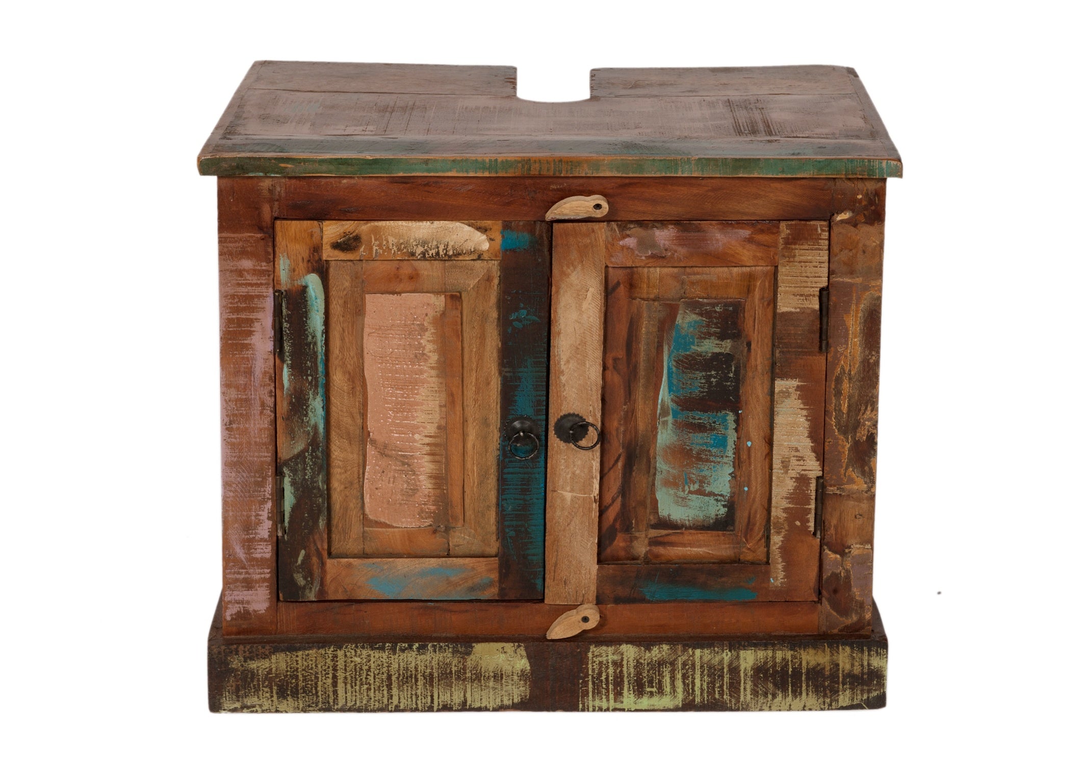 TPFLiving Badezimmer-Unterschrank Kenai Altholz mit starken Gebrauchsspuren, lackiert bunt TPFLiving Badezimmer-Unterschrank Kenai Altholz mit starken Gebrauchsspuren, lackiert bunt