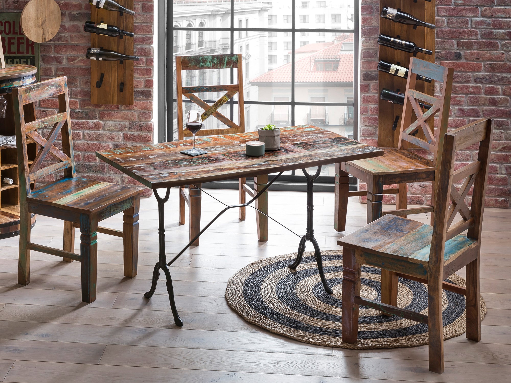 TPFLiving Tisch 120x65 cm Platte Altholz, Gestell Gusseisen Platte bunt lackiert, Gestell schwarz TPFLiving Tisch 120x65 cm Platte Altholz, Gestell Gusseisen Platte bunt lackiert, Gestell schwarz