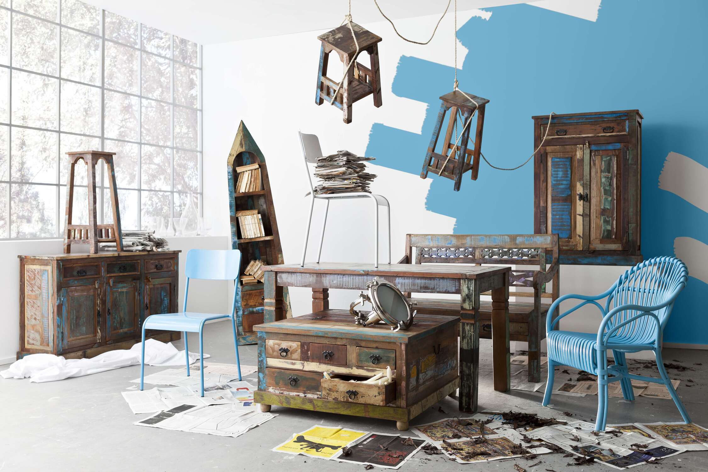 TPFLiving Tisch 140x70 cm Valdez Altholz mit starken Gebrauchsspuren, lackiert bunt TPFLiving Tisch 140x70 cm Valdez Altholz mit starken Gebrauchsspuren, lackiert bunt