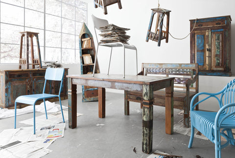 TPFLiving Tisch 140x70 cm Valdez Altholz mit starken Gebrauchsspuren, lackiert bunt TPFLiving Tisch 140x70 cm Valdez Altholz mit starken Gebrauchsspuren, lackiert bunt