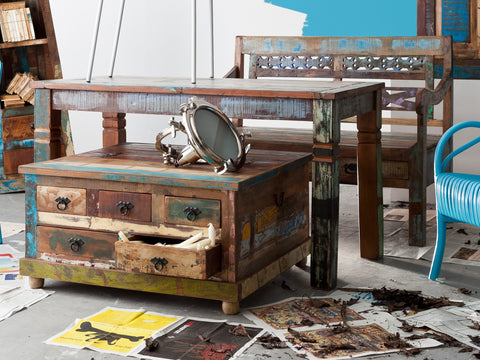 TPFLiving Tisch 140x70 cm Valdez Altholz mit starken Gebrauchsspuren, lackiert bunt TPFLiving Tisch 140x70 cm Valdez Altholz mit starken Gebrauchsspuren, lackiert bunt