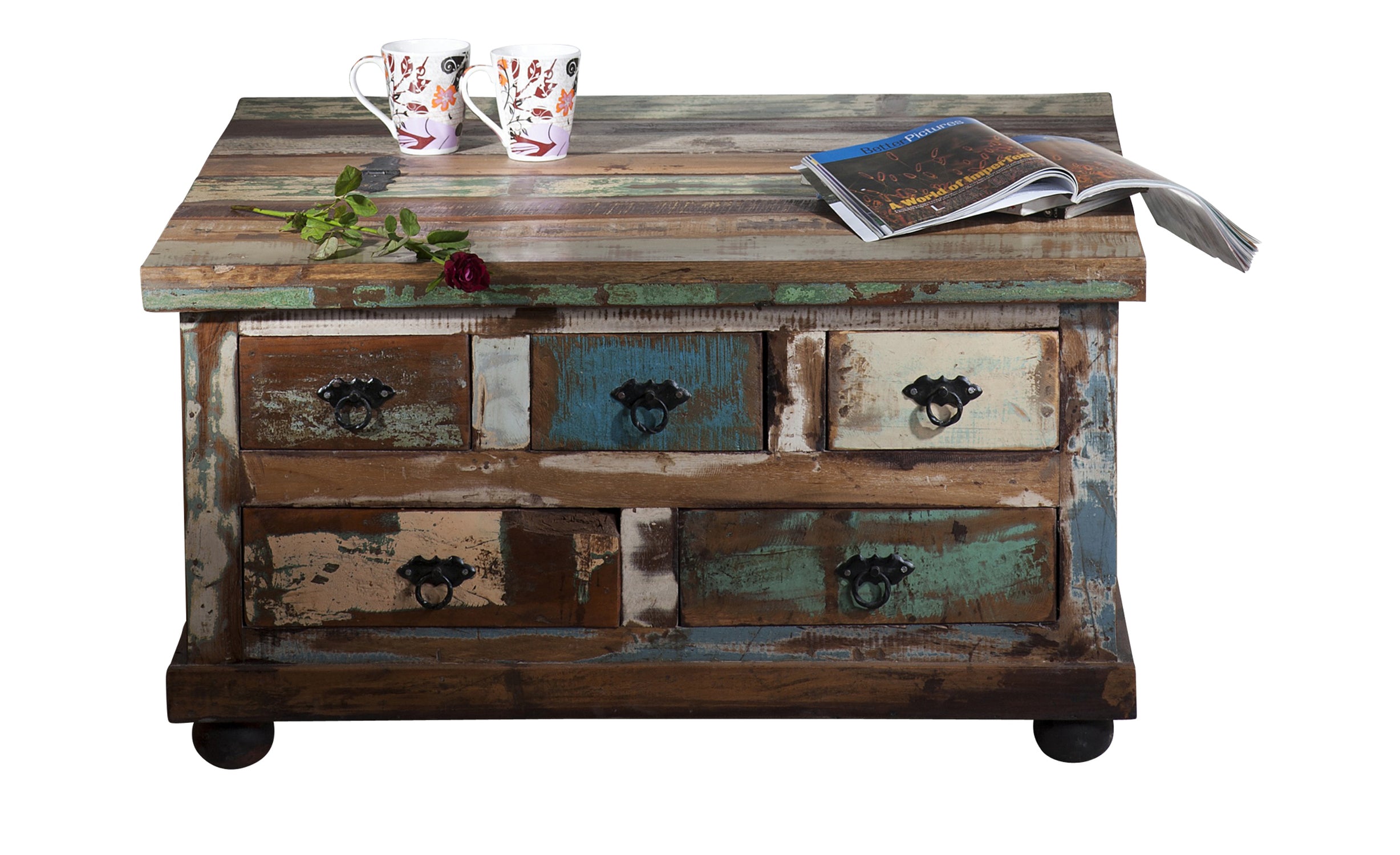 TPFLiving Couchtischtruhe Salcha Altholz mit starken Gebrauchsspuren, lackiert bunt TPFLiving Couchtischtruhe Salcha Altholz mit starken Gebrauchsspuren, lackiert bunt