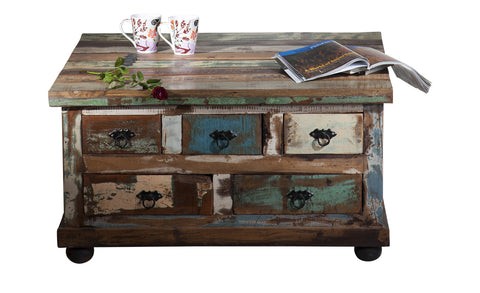 TPFLiving Couchtischtruhe Salcha Altholz mit starken Gebrauchsspuren, lackiert bunt TPFLiving Couchtischtruhe Salcha Altholz mit starken Gebrauchsspuren, lackiert bunt