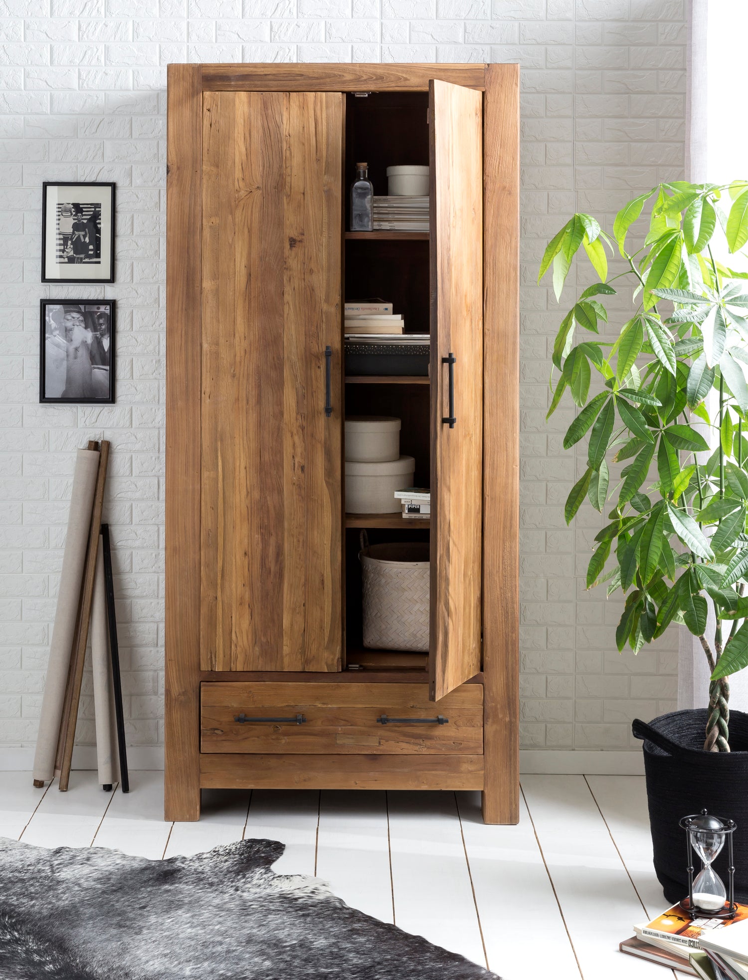 TPFLiving Garderobenschrank recyceltes Teak natur TPFLiving Garderobenschrank recyceltes Teak natur
