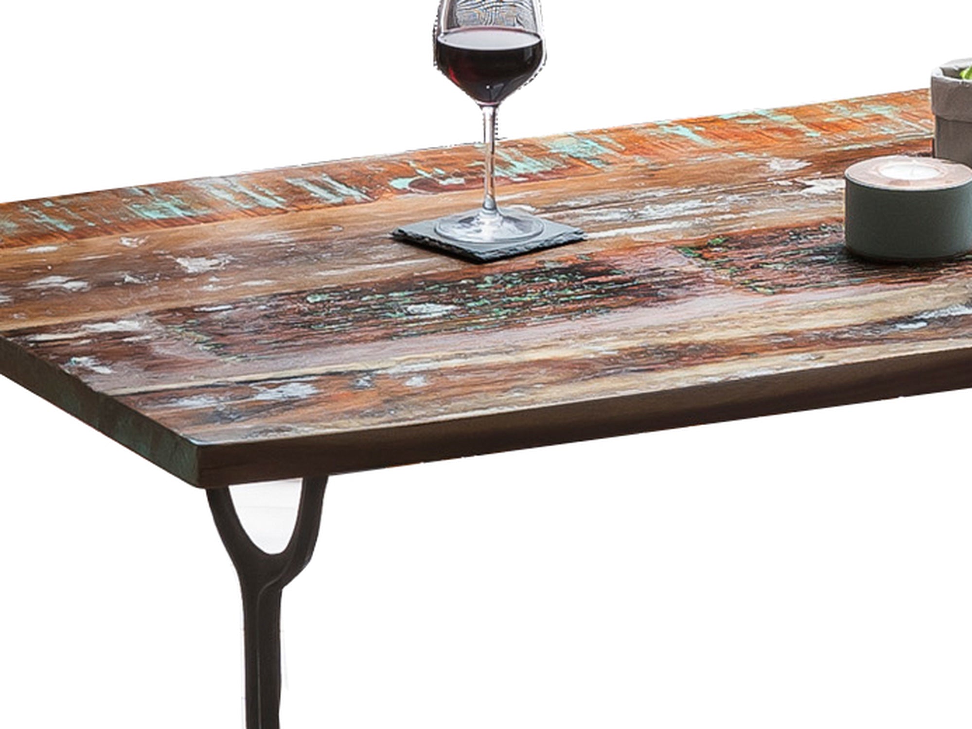 TPFLiving Tisch 120x65 cm Platte Altholz, Gestell Gusseisen Platte bunt lackiert, Gestell schwarz TPFLiving Tisch 120x65 cm Platte Altholz, Gestell Gusseisen Platte bunt lackiert, Gestell schwarz