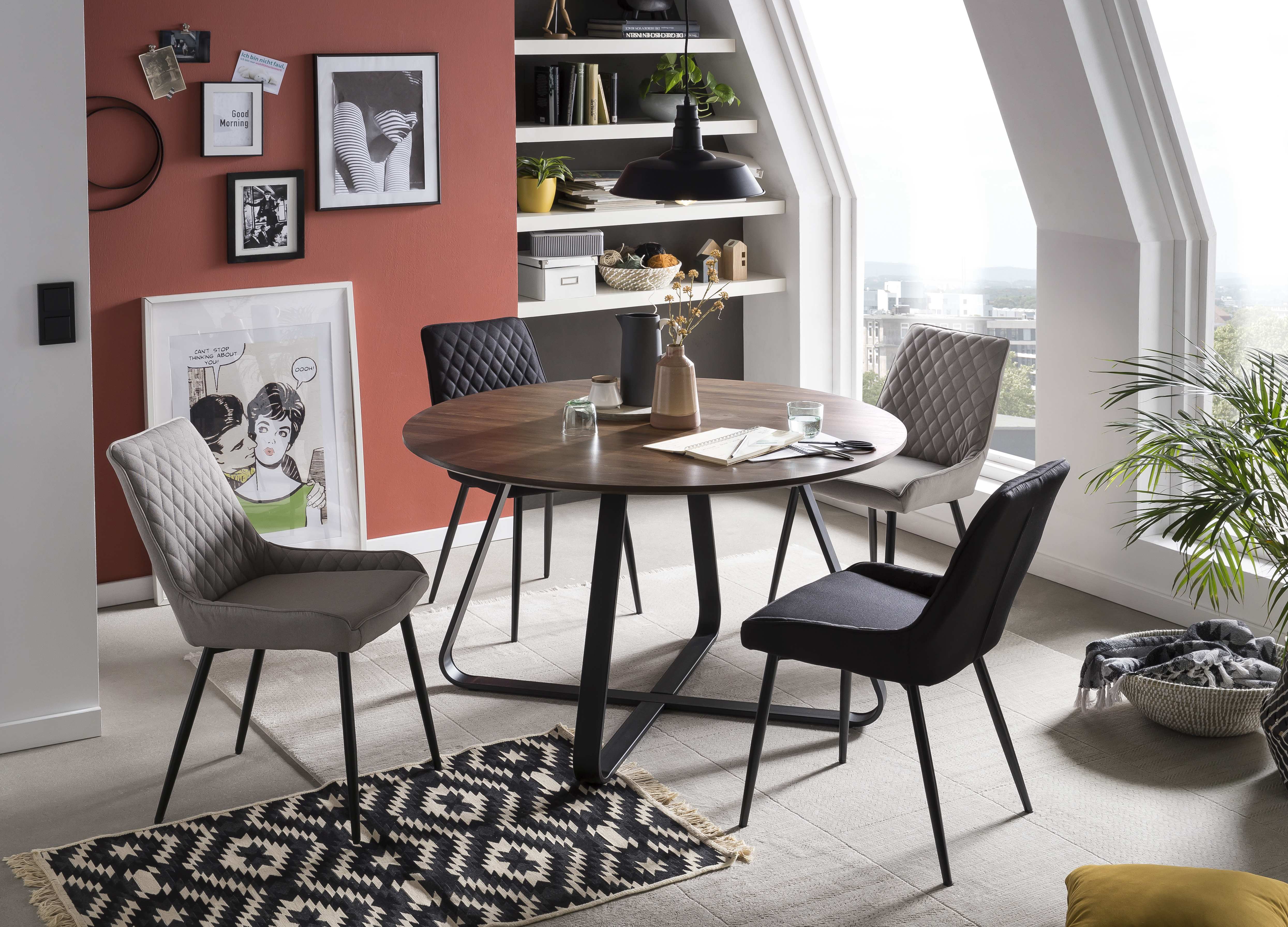 TPFLiving 2er Set Esszimmerstuhl Oliver Stoff mit Diamantsteppung TPFLiving 2er Set Esszimmerstuhl Oliver Stoff mit Diamantsteppung