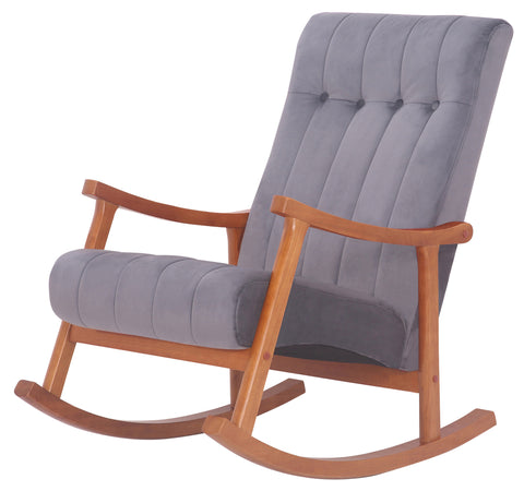 TPFLiving Schaukelstuhl Sarti Samt Gestell Kautschukholz Walnuss TPFLiving Schaukelstuhl Sarti Samt Gestell Kautschukholz Walnuss