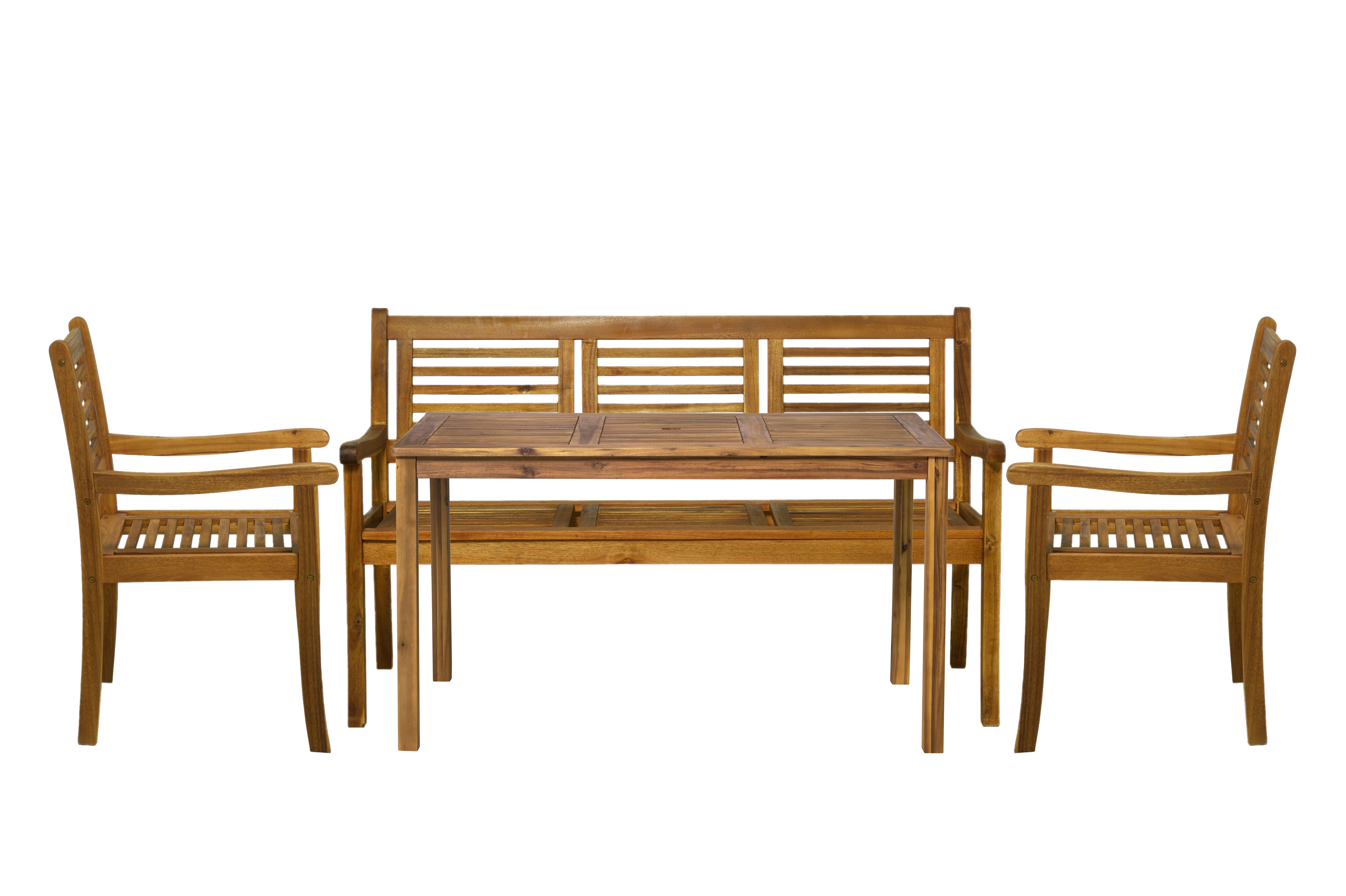 TPFGarden Sitzgruppe Akana mit 2 Stühlen, 1 Bank und 1 Tisch - 135x80 cm - Akazienholz geölt