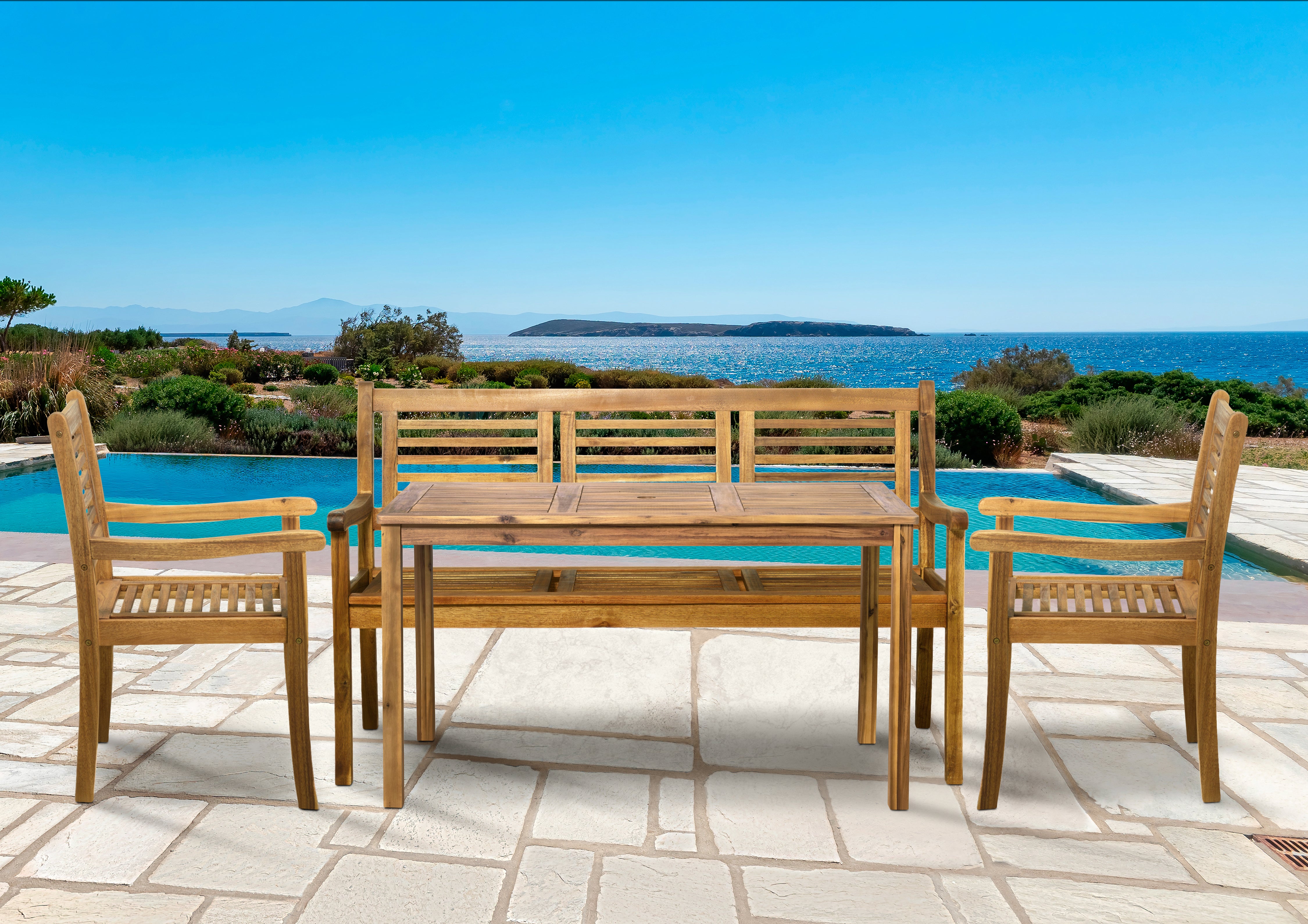 TPFGarden Sitzgruppe Akana mit 2 Stühlen, 1 Bank und 1 Tisch - 135x80 cm - Akazienholz geölt TPFGarden Sitzgruppe Akana mit 2 Stühlen, 1 Bank und 1 Tisch - 135x80 cm - Akazienholz geölt