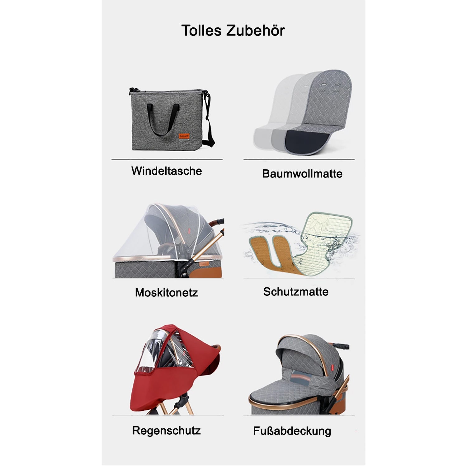 TPFLiving Kombi-Kinderwagen 3in1 Set - Modell 1 Stoff