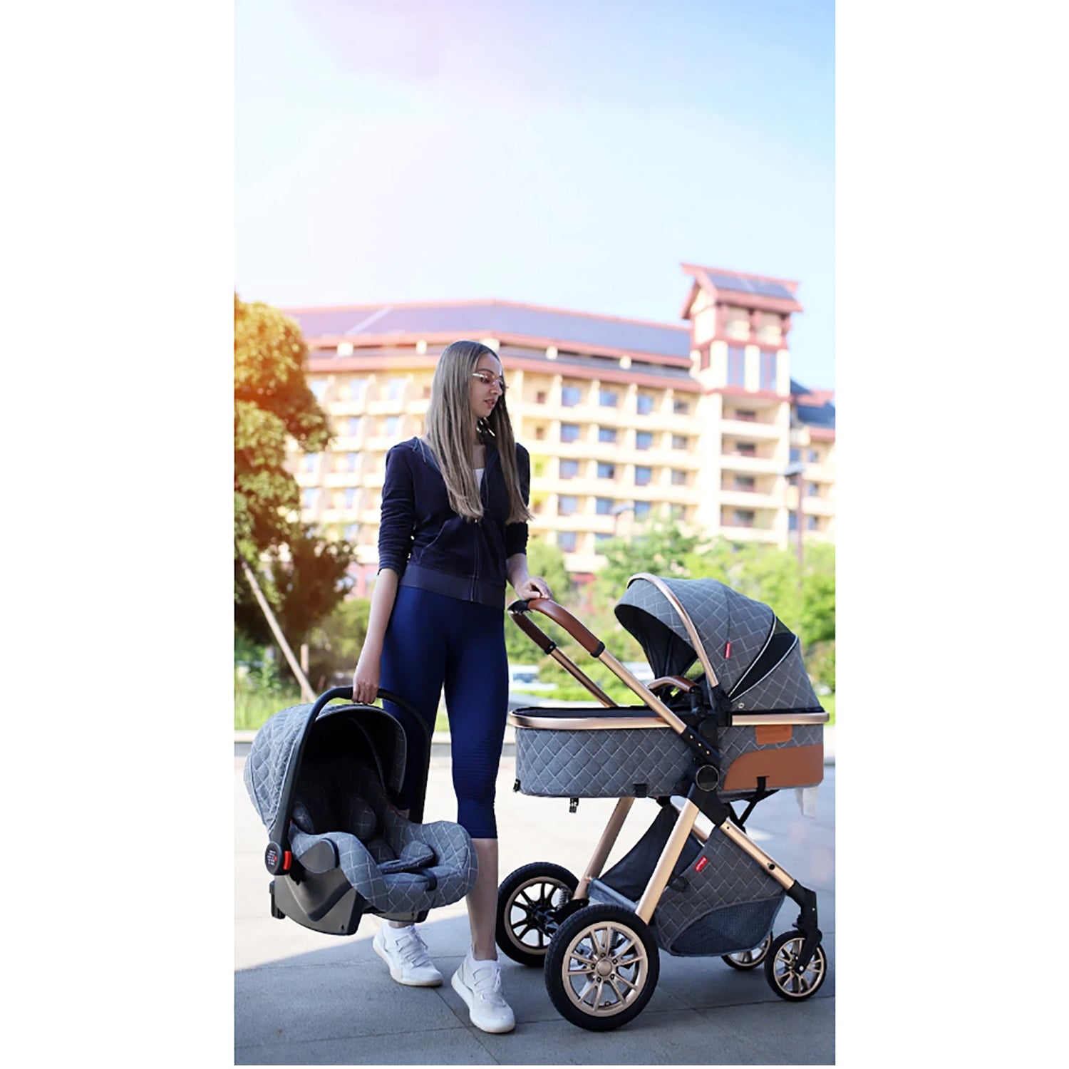 TPFLiving Kombi-Kinderwagen 3in1 Set - Modell 1 Stoff