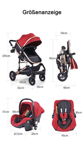 TPFLiving Kombi-Kinderwagen 3in1 Set - Modell 2 Stoff