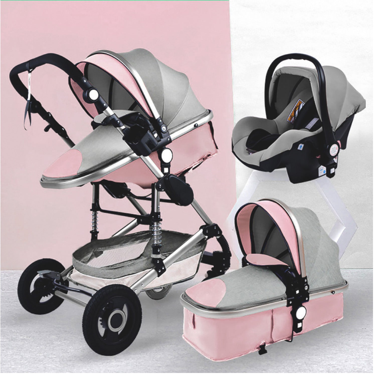 TPFLiving Kombi-Kinderwagen 3in1 Set - Modell 2 Stoff