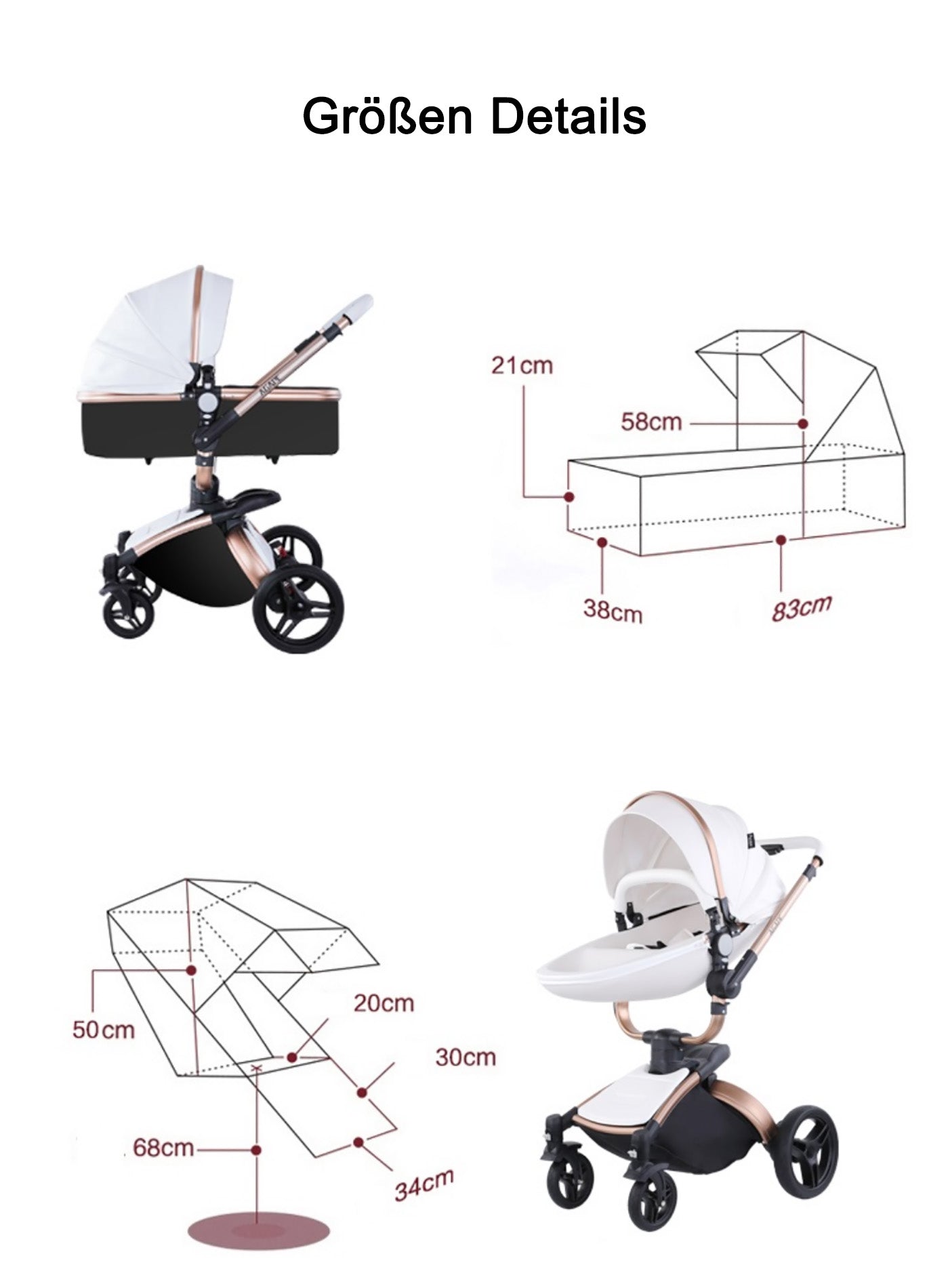 TPFLiving Luxus Kombi-Kinderwagen 3in1 Set - Modell 5 Kunstleder TPFLiving Luxus Kombi-Kinderwagen 3in1 Set - Modell 5 Kunstleder