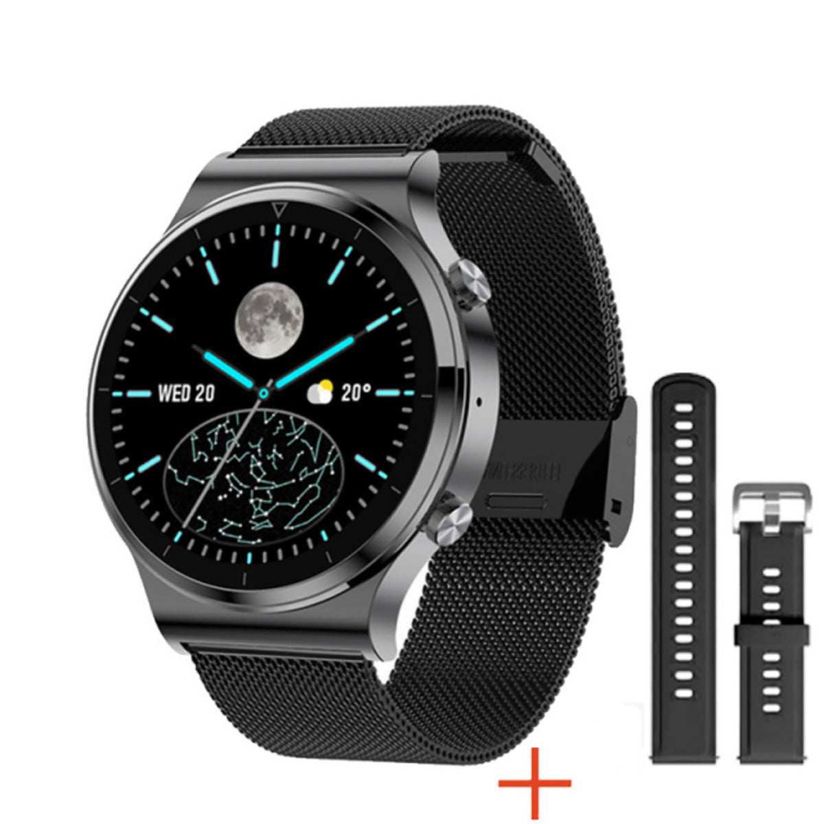 TPFNet Smart Watch / Fitness Tracker IP68 für Damen & Herren - Milanaise Armband - Android & IOS - Schwarz & Silber