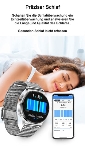 TPFNet Smart Watch / Fitness Tracker IP68 für Damen & Herren - Milanaise Armband - Android & IOS - Schwarz & Silber