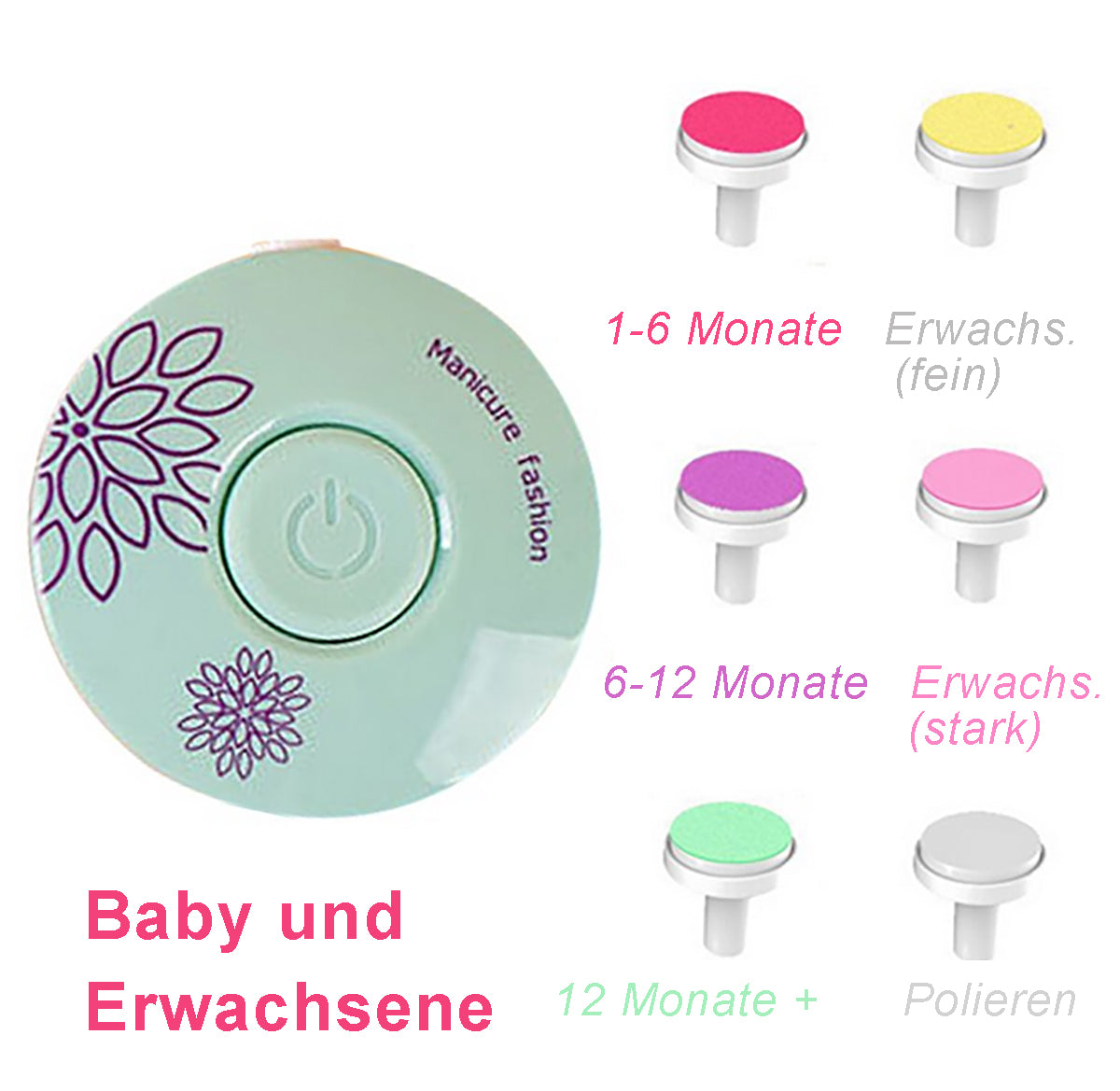 TPFBeauty Baby Nageltrimmer Elektrisch mit 6 Schleifköpfen, verschiedene Farben