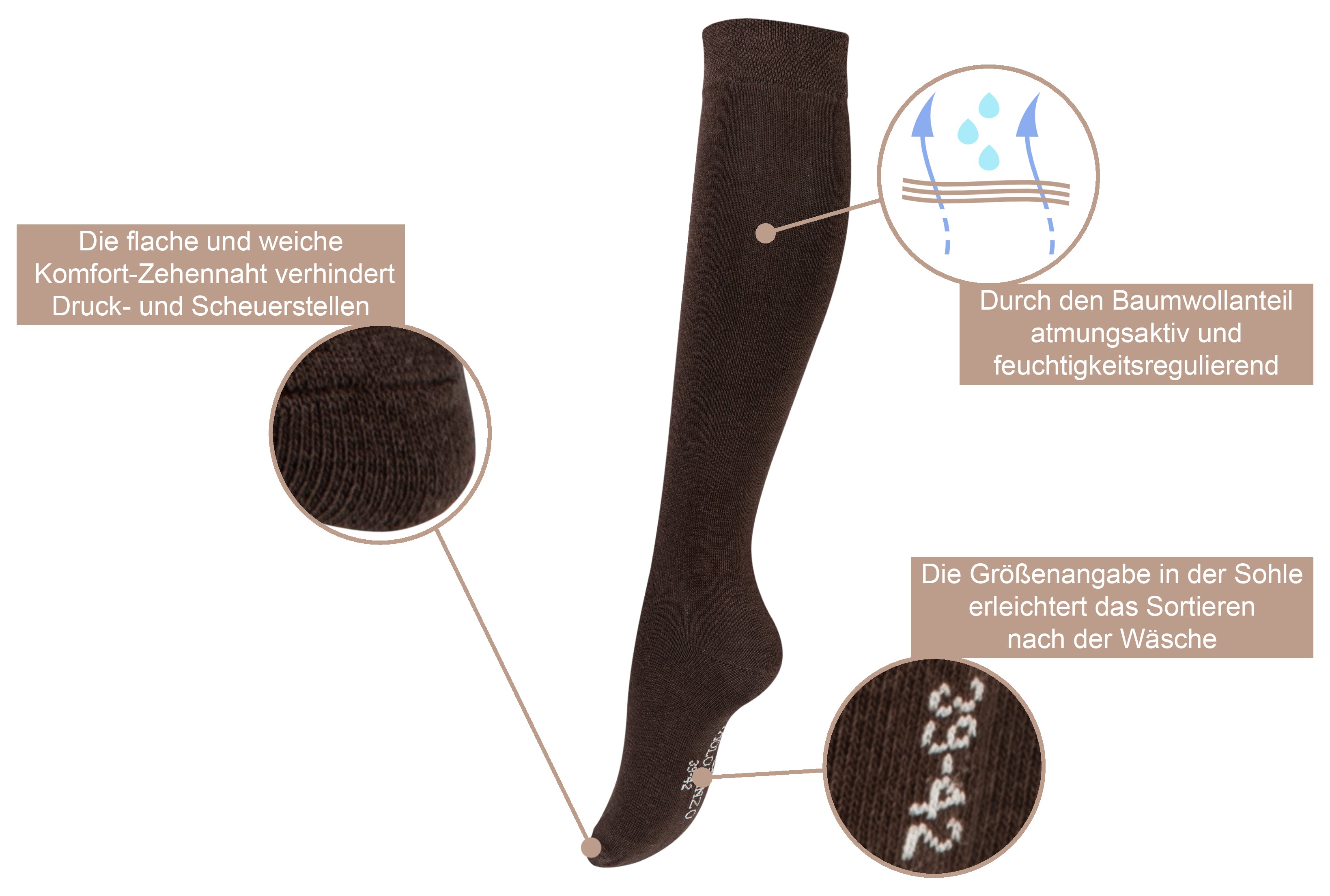 Paolo Renzo® Damen Baumwoll-Kniestrümpfe 3 oder 6 Paar - Größen 35/38 und 39/42 Paolo Renzo® Damen Baumwoll-Kniestrümpfe 3 oder 6 Paar - Größen 35/38 und 39/42