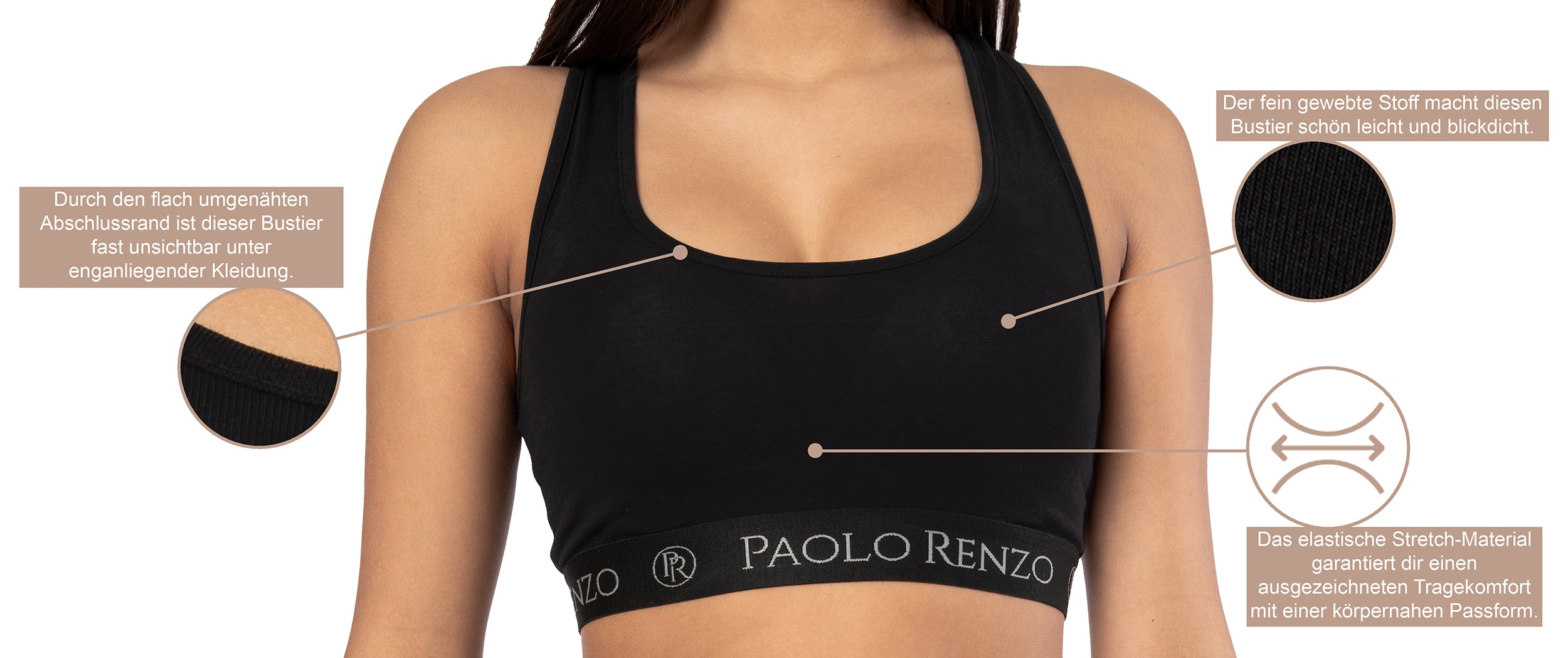 Paolo Renzo® Damen Baumwoll-Bustier SPORT LINE 3 oder 6 Paar - Größen S, M , L, XL Paolo Renzo® Damen Baumwoll-Bustier SPORT LINE 3 oder 6 Paar - Größen S, M , L, XL