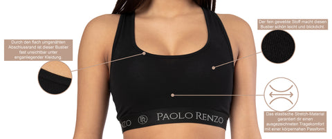 Paolo Renzo® Damen Baumwoll-Bustier SPORT LINE 3 oder 6 Paar - Größen S, M , L, XL Paolo Renzo® Damen Baumwoll-Bustier SPORT LINE 3 oder 6 Paar - Größen S, M , L, XL