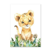 TPFLiving Poster Leinwand / Giraffe, Löwenbaby, Elefant und Zebra für Kinderzimmer - / Verschiedene Größen - OHNE Rahmen - Modell B