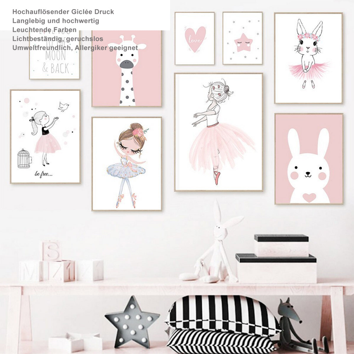 TPFLiving Poster Leinwand / Ballet Mädchen, Herz, Giraffe, Kaninchen für Kinderzimmer - / Verschiedene Größen - OHNE Rahmen - Modell F TPFLiving Poster Leinwand / Ballet Mädchen, Herz, Giraffe, Kaninchen für Kinderzimmer - / Verschiedene Größen - OHNE Rahmen - Modell F