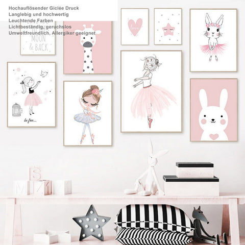 TPFLiving Poster Leinwand / Ballet Mädchen, Herz, Giraffe, Kaninchen für Kinderzimmer - / Verschiedene Größen - OHNE Rahmen - Modell F TPFLiving Poster Leinwand / Ballet Mädchen, Herz, Giraffe, Kaninchen für Kinderzimmer - / Verschiedene Größen - OHNE Rahmen - Modell F