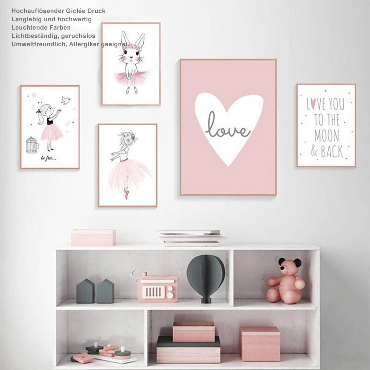 TPFLiving Poster Leinwand / Ballet Mädchen, Herz, Giraffe, Kaninchen für Kinderzimmer - / Verschiedene Größen - OHNE Rahmen - Modell F TPFLiving Poster Leinwand / Ballet Mädchen, Herz, Giraffe, Kaninchen für Kinderzimmer - / Verschiedene Größen - OHNE Rahmen - Modell F