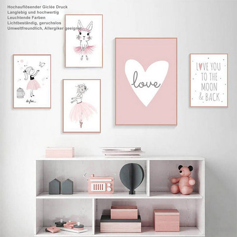 TPFLiving Poster Leinwand / Ballet Mädchen, Herz, Giraffe, Kaninchen für Kinderzimmer - / Verschiedene Größen - OHNE Rahmen - Modell F TPFLiving Poster Leinwand / Ballet Mädchen, Herz, Giraffe, Kaninchen für Kinderzimmer - / Verschiedene Größen - OHNE Rahmen - Modell F