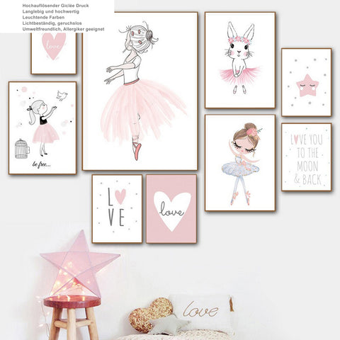 TPFLiving Poster Leinwand / Ballet Mädchen, Herz, Giraffe, Kaninchen für Kinderzimmer - / Verschiedene Größen - OHNE Rahmen - Modell D TPFLiving Poster Leinwand / Ballet Mädchen, Herz, Giraffe, Kaninchen für Kinderzimmer - / Verschiedene Größen - OHNE Rahmen - Modell D