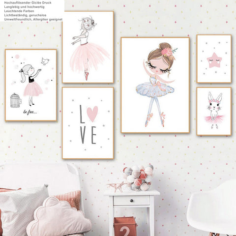 TPFLiving Poster Leinwand / Ballet Mädchen, Herz, Giraffe, Kaninchen für Kinderzimmer - / Verschiedene Größen - OHNE Rahmen - Modell E TPFLiving Poster Leinwand / Ballet Mädchen, Herz, Giraffe, Kaninchen für Kinderzimmer - / Verschiedene Größen - OHNE Rahmen - Modell E
