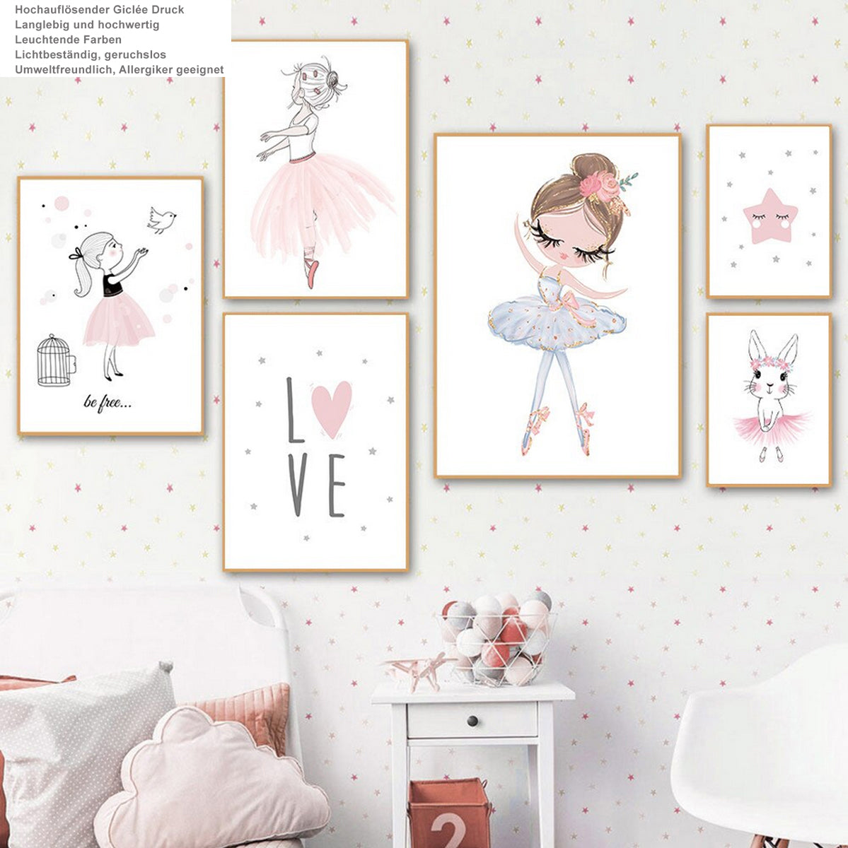 TPFLiving Poster Leinwand / Ballet Mädchen, Herz, Giraffe, Kaninchen für Kinderzimmer - / Verschiedene Größen - OHNE Rahmen - Modell D TPFLiving Poster Leinwand / Ballet Mädchen, Herz, Giraffe, Kaninchen für Kinderzimmer - / Verschiedene Größen - OHNE Rahmen - Modell D