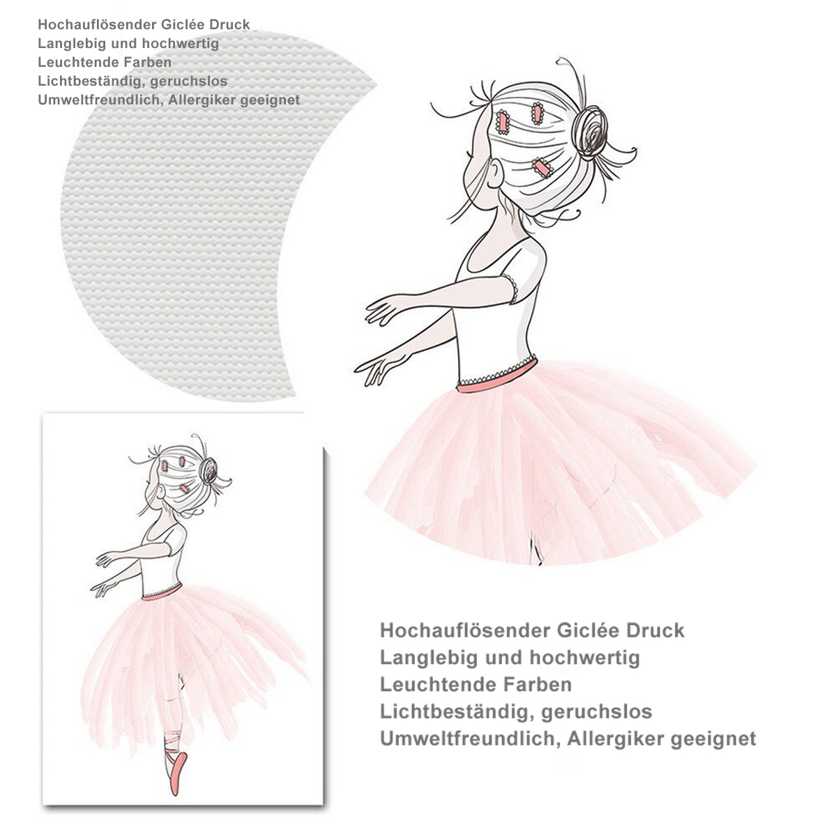 TPFLiving Poster Leinwand / Ballet Mädchen, Herz, Giraffe, Kaninchen für Kinderzimmer - / Verschiedene Größen - OHNE Rahmen - Modell E TPFLiving Poster Leinwand / Ballet Mädchen, Herz, Giraffe, Kaninchen für Kinderzimmer - / Verschiedene Größen - OHNE Rahmen - Modell E