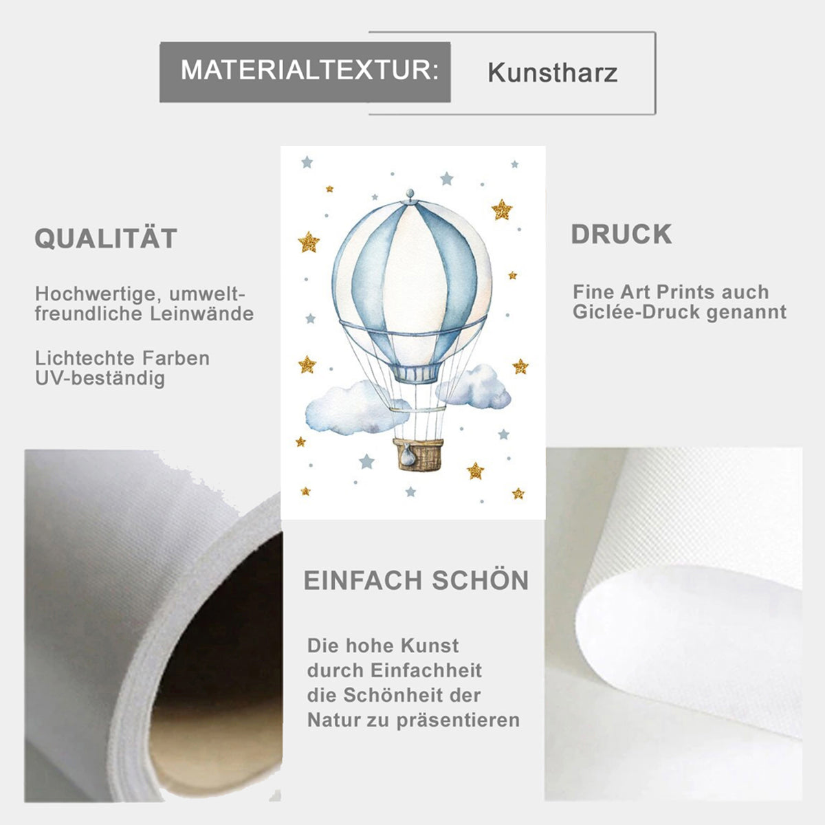 TPFLiving Poster Leinwand / Elefantenbaby, Luftballon, Sterne, Heißluftallon - Für Kinderzimmer - / Verschiedene Größen - OHNE Rahmen - Modell 3-pieces TPFLiving Poster Leinwand / Elefantenbaby, Luftballon, Sterne, Heißluftallon - Für Kinderzimmer - / Verschiedene Größen - OHNE Rahmen - Modell 3-pieces