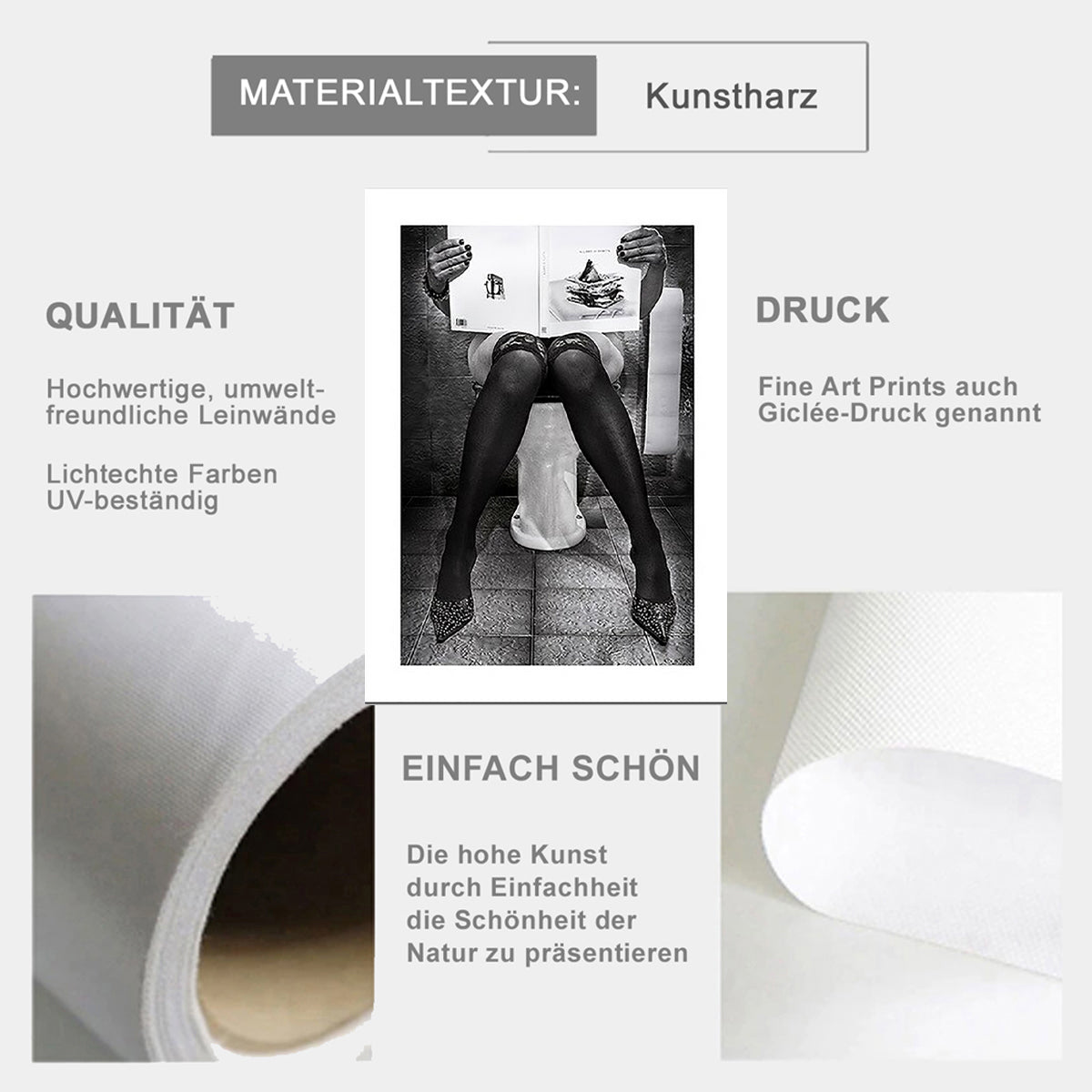 TPFLiving Poster Leinwand / Dekoration Toilette - Frau liest Zeitung - / Verschiedene Größen - OHNE Rahmen - Modell A TPFLiving Poster Leinwand / Dekoration Toilette - Frau liest Zeitung - / Verschiedene Größen - OHNE Rahmen - Modell A