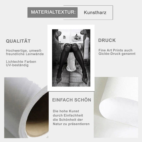 TPFLiving Poster Leinwand / Dekoration Toilette - Frau liest Zeitung - / Verschiedene Größen - OHNE Rahmen - Modell A TPFLiving Poster Leinwand / Dekoration Toilette - Frau liest Zeitung - / Verschiedene Größen - OHNE Rahmen - Modell A