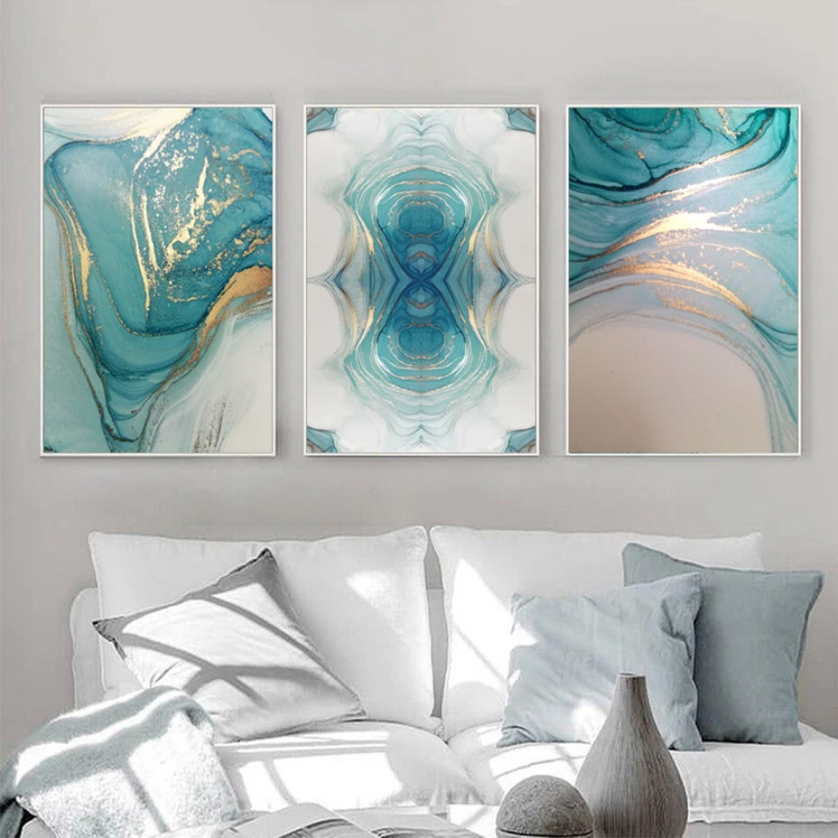 Dallas + Main 40 x 40 Turquoise with Gold Abstract Framed Canvas Wall Art